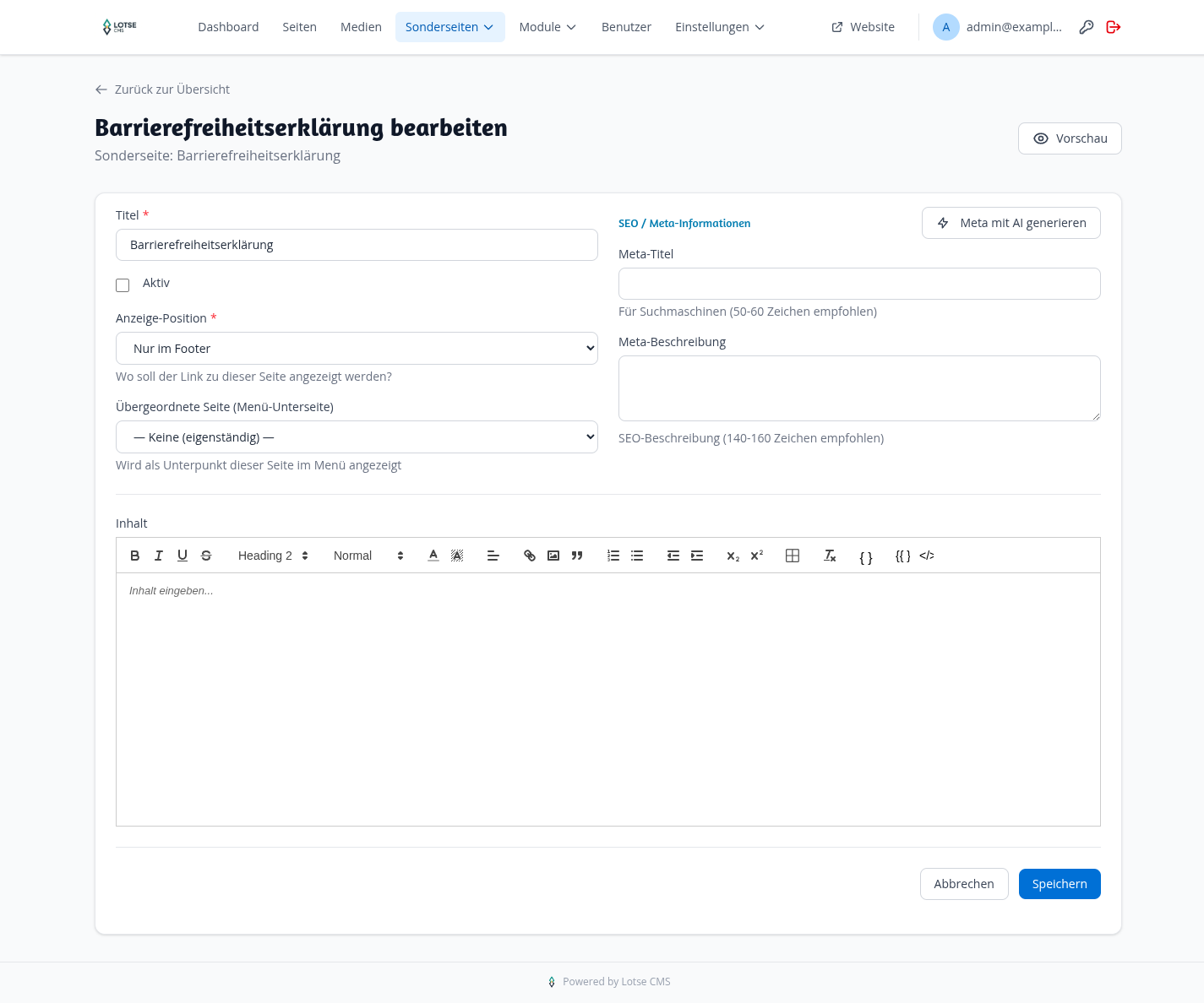 Sonderseiten-Editor