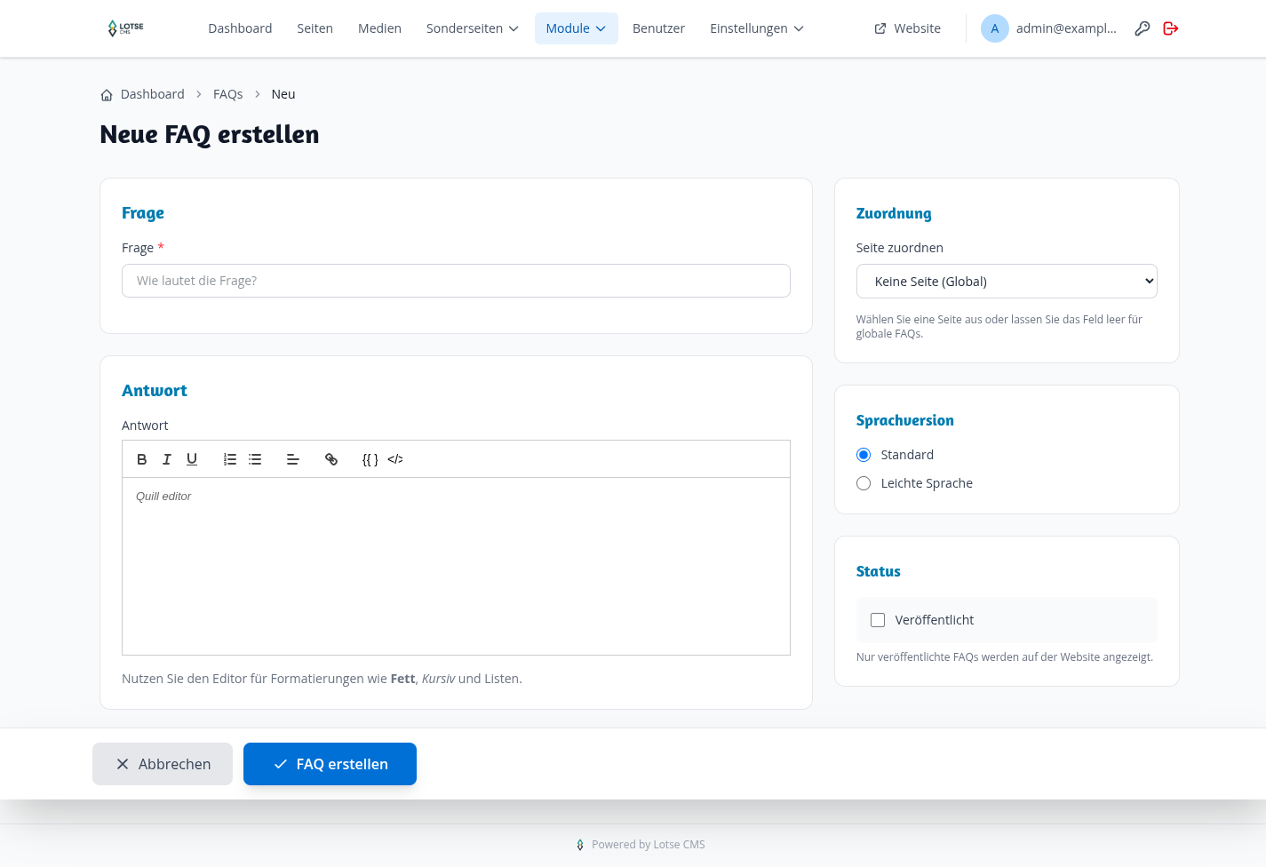 Neue FAQ erstellen